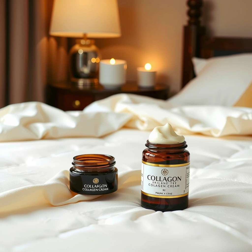 Evening skincare ritual with collagen cream and relaxing atmosphere